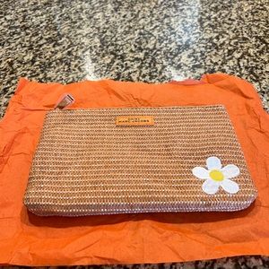 Marc Jacobs Tan and White Cosmetic Bag with Floral Accent